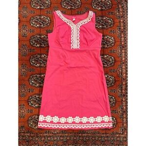 Pappagallo 6 Hot Pink Sleeveless Dress with White‎ Embroidered Details